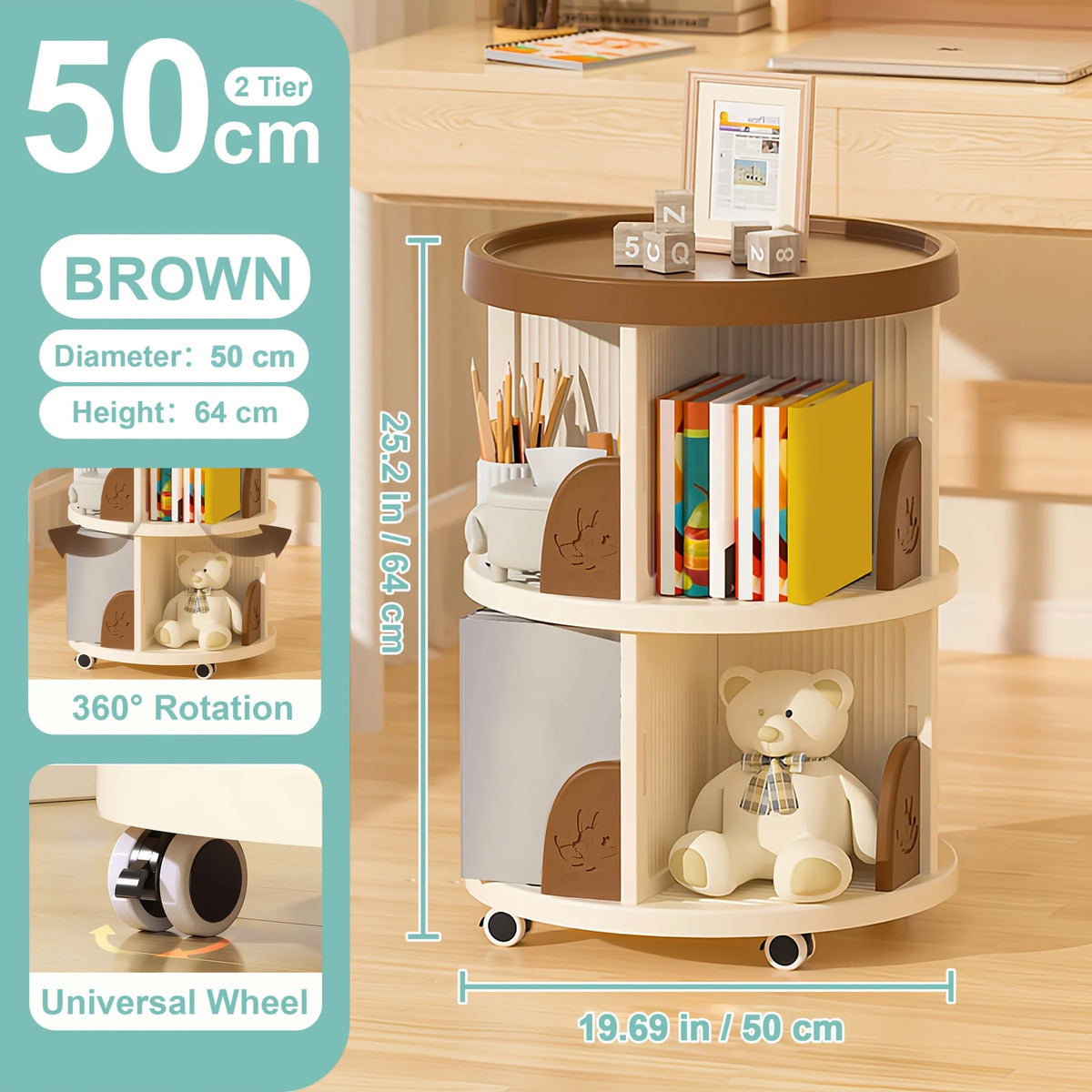 Multi-Tier Rotating Bookshelf, 360° Spinning Vertical Book Tower Organizer, Tall Lazy Susan Corner Bookcase For Adults, Space-Saving Round Storage Shelf For Living Room, Office, Or Study