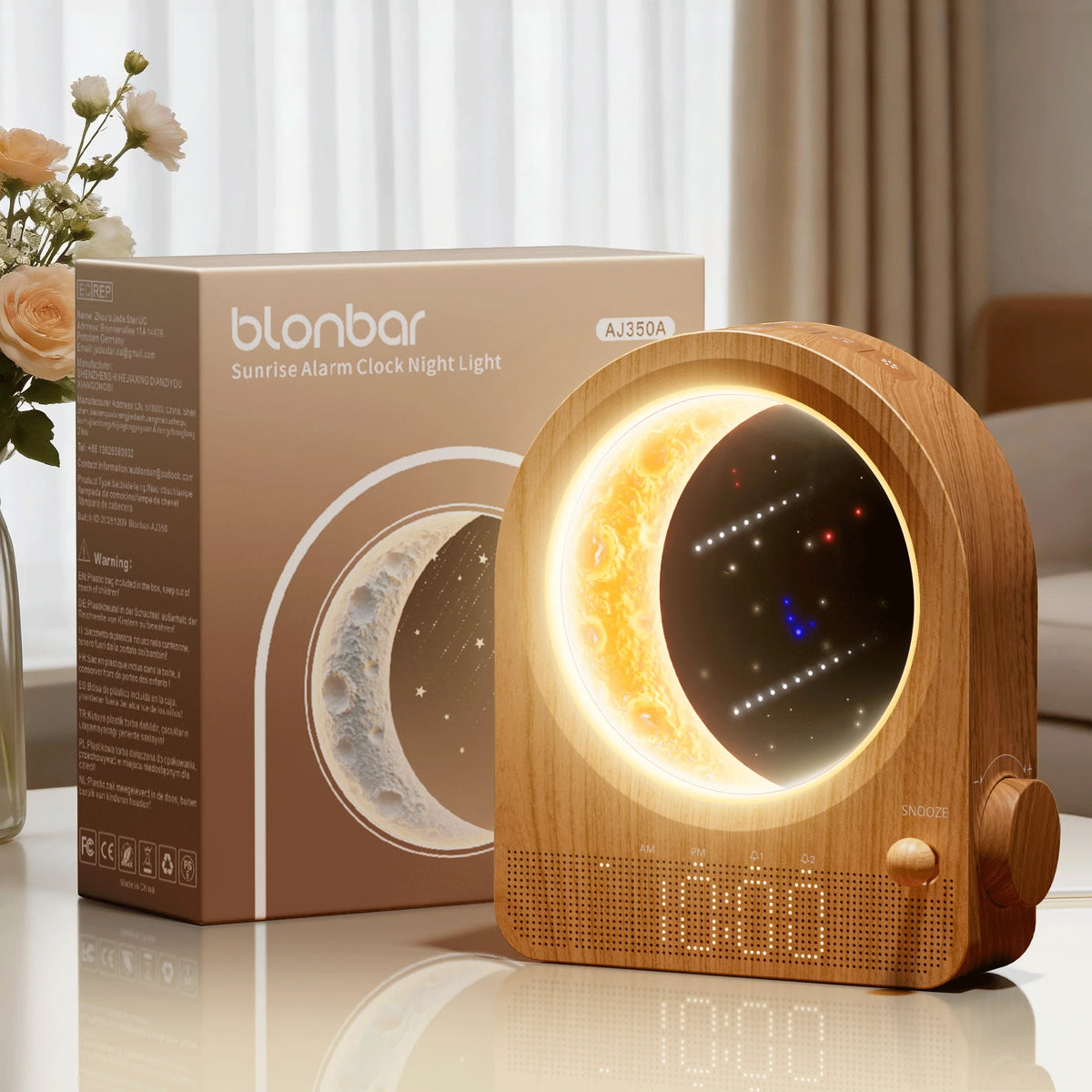 Blonbar Sunrise Alarm Clock With Moon Lamp And Nature Sounds