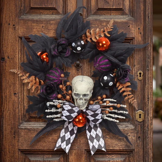 HiMISS Gothic Halloween Skeleton Wreath With Skull Hands