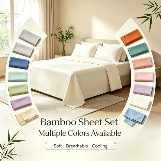 Cooling Bamboo Rayon Bed Sheet Set for Hot Sleepers, 2200 Thread Count Ultra Soft Silky Moisture Wicking Bedding Set, Deep Pocket Fitted Sheet Wrinkle & Fade Resistant Sheets with Pillowcases, Multiple Colors, Available in Tw