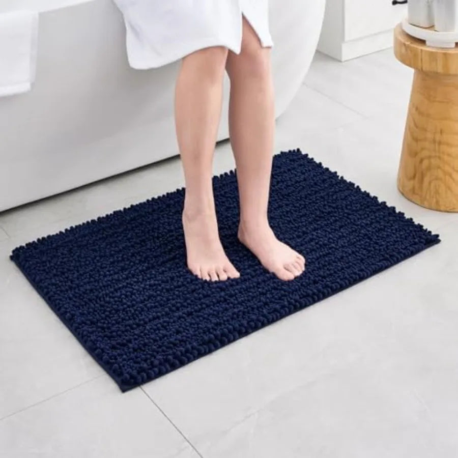Chenille Plush Bathroom Rug With Non Slip Base