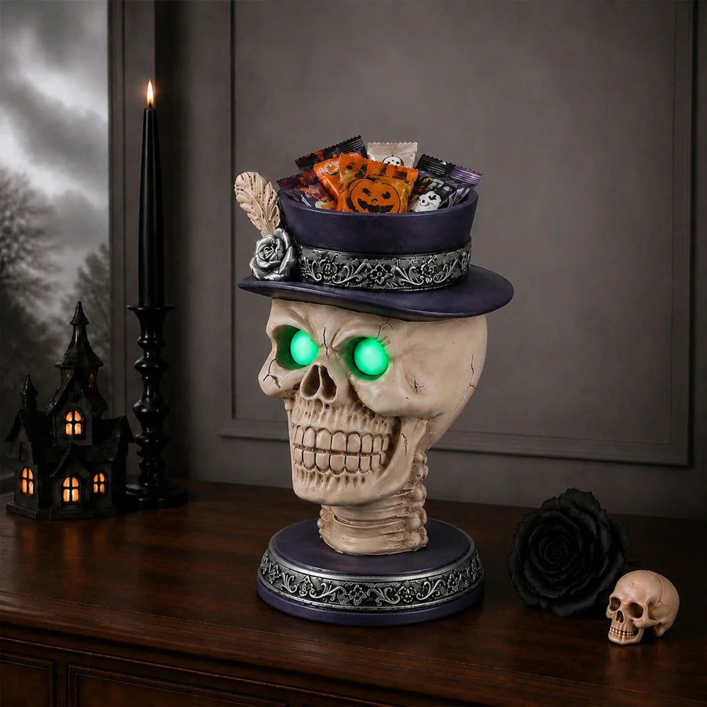 Halloween Skull Candle Holder with Glowing LED Eyes