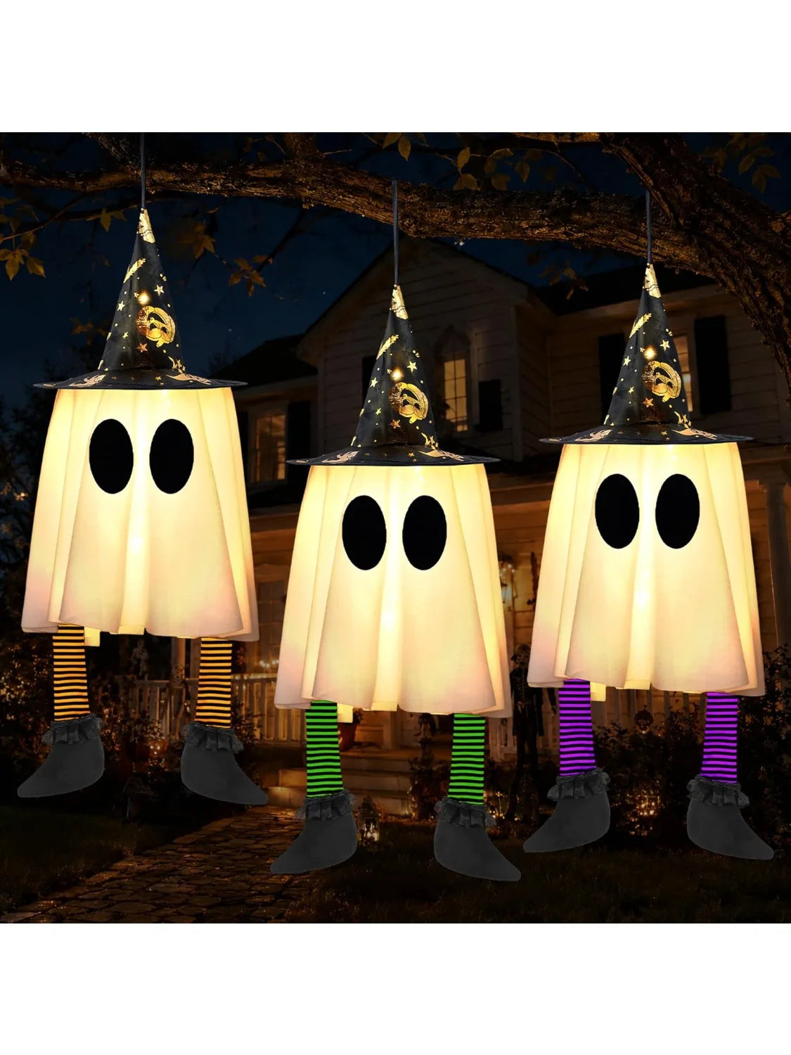Joyfy Light Up Hanging Ghost Halloween Decorations With Witch Hat