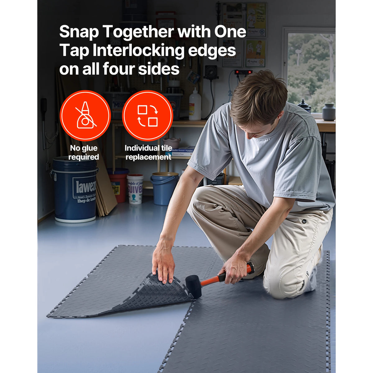 SucceBuy Garage Floor Tiles Interlocking 8 Pack/16 Pack Diamond Plate Slip-Resistant PVC Mats for Workshop Warehouse Tool Room