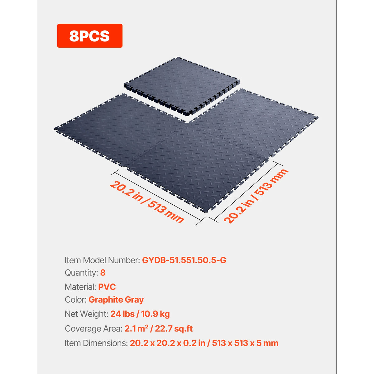 SucceBuy Garage Floor Tiles Interlocking 8 Pack/16 Pack Diamond Plate Slip-Resistant PVC Mats for Workshop Warehouse Tool Room