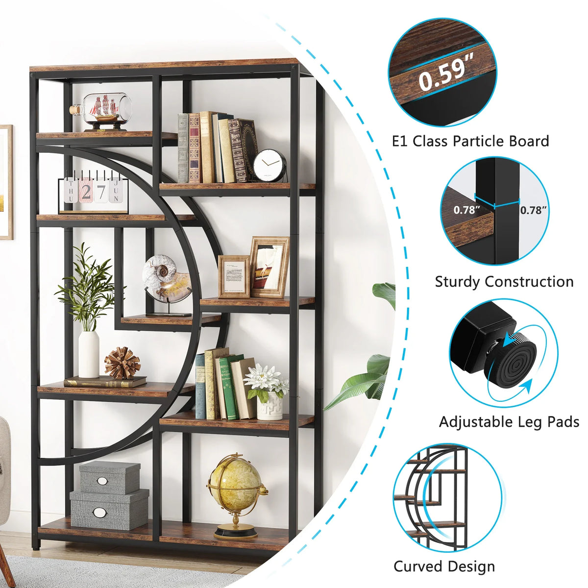 Tribesigns Industrial Bookshelf Display Shelf Storage Organizer