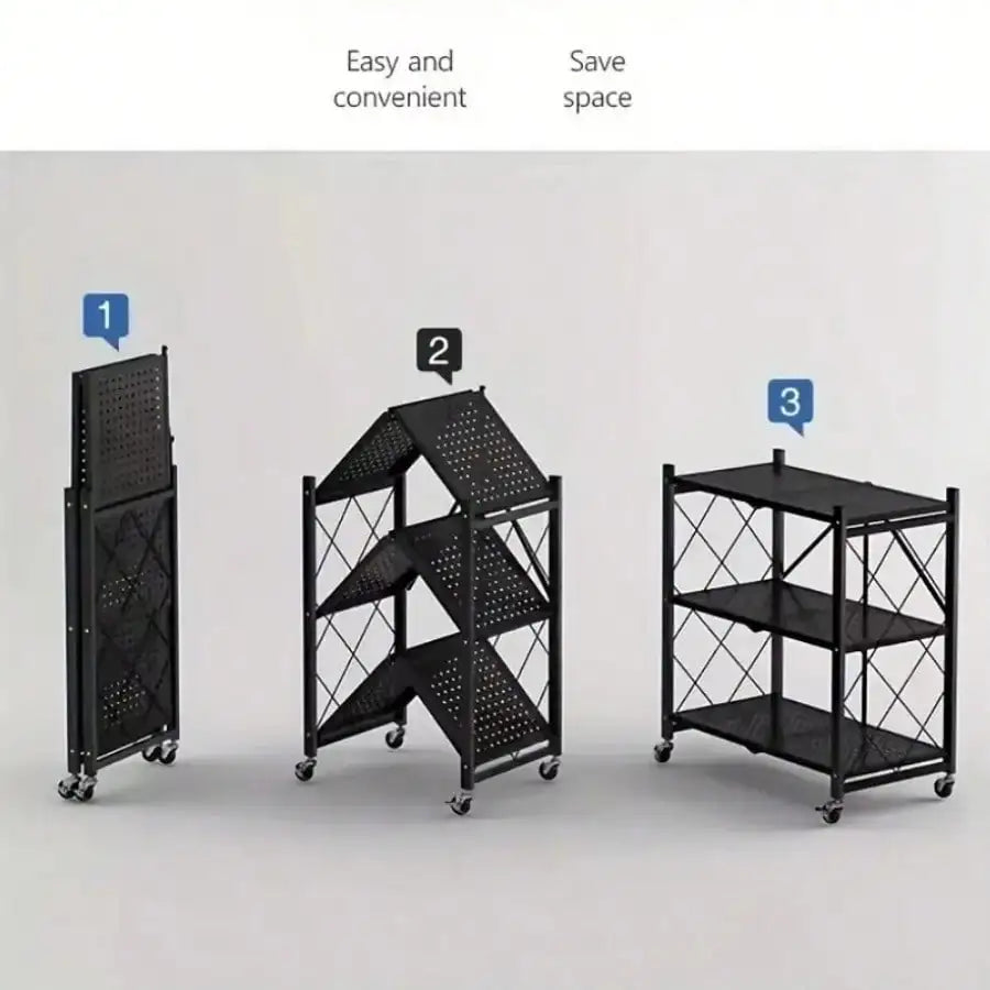 5 Tier Foldable Metal Storage Rack Modern Black Heavy Duty Rolling Utility Shelving Unit Lockable Wheels Collapsible Metal Mesh Bookcase Stand For Garage Kitchen Living Room Office Housewarming Gift