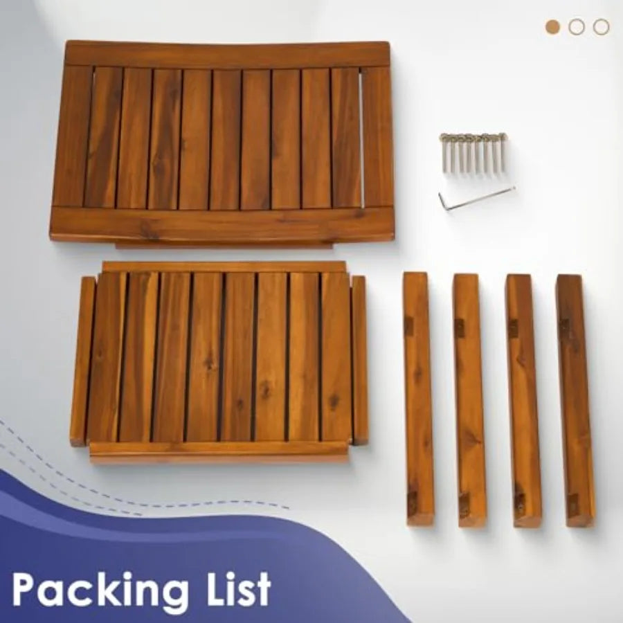 20 Teak Shower Bench with Storage Shelf for Indoor Outdoor Use, Natural Wood Tone, Weather-Resistant Space-Saving Design