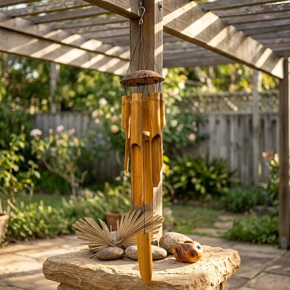 Handmade Bamboo Coconut Wind Chimes For Garden Decor