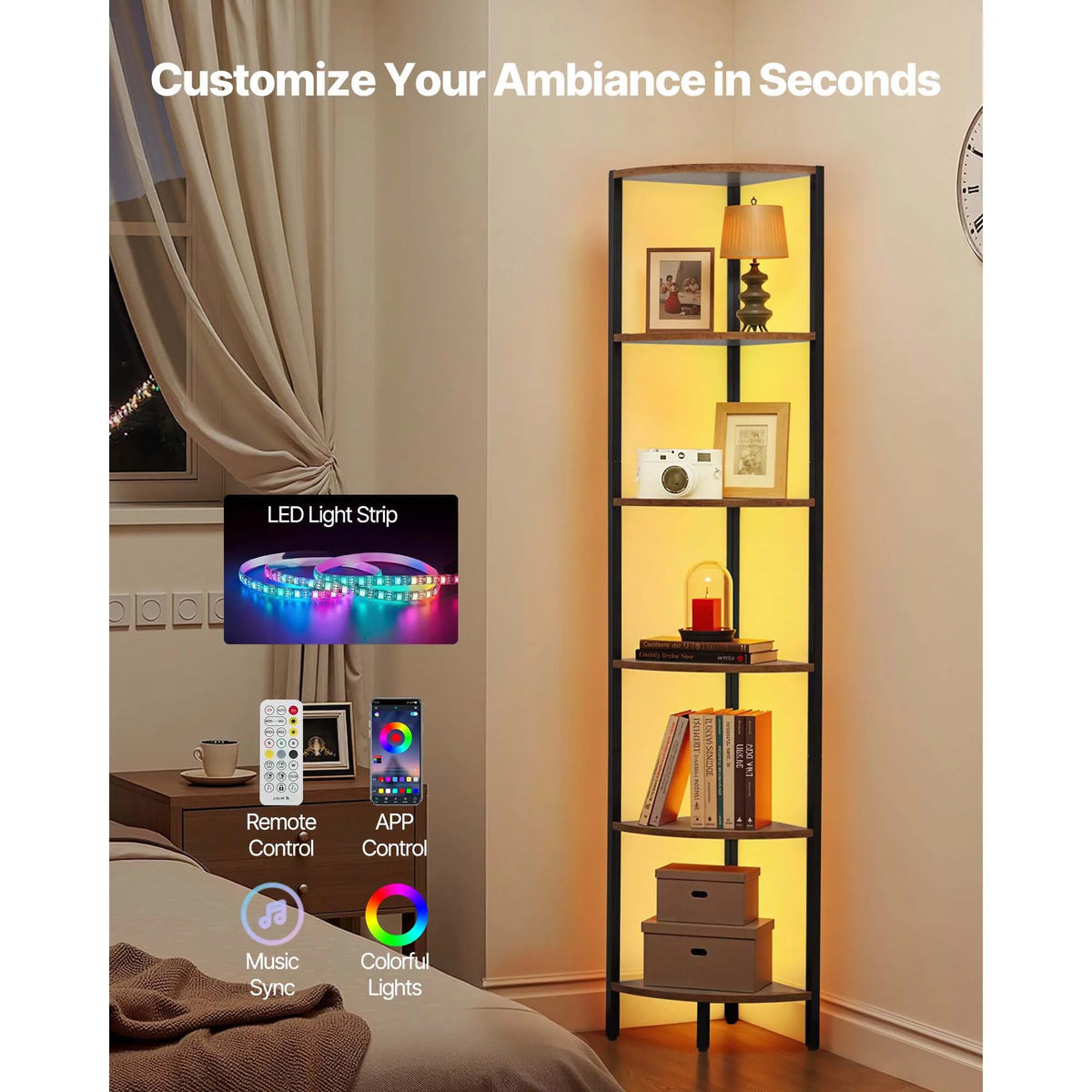 SucceBuy Corner Bookshelf With Storage Shelves For Display