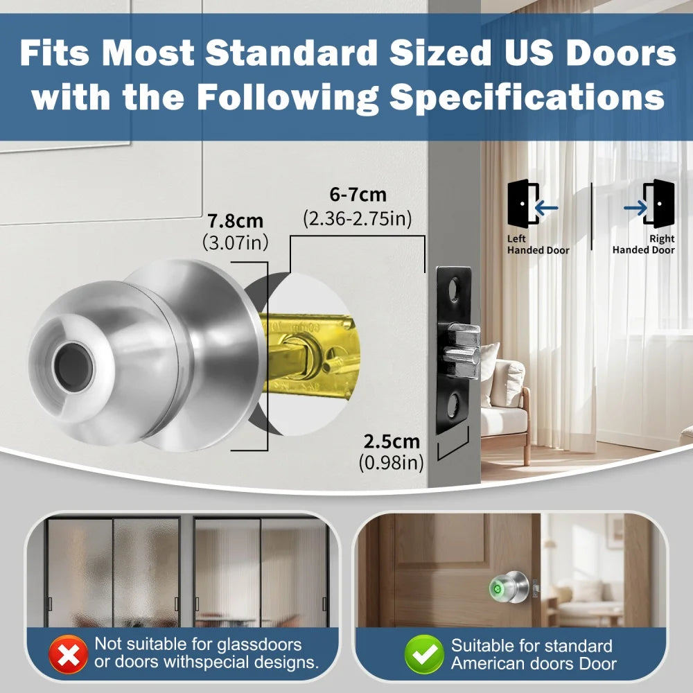 YFK TUYA Smart Life Fingerprint Door Lock Knob, Keyless Entry Bluetooth Electronic Door Lock with Tuya APP Control Password Key Unlock Auto Lock for Home Bedroom Office Hotel