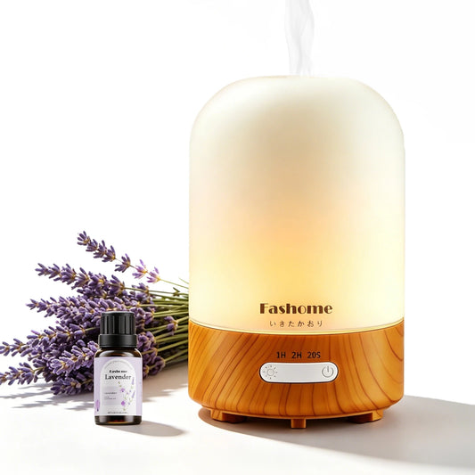 Essential Oil Diffuser, Ultrasonic Aromatherapy Humidifier, Hand Blown Glass Aroma Diffuser, Auto Shut-Off, Warm White Lights, 100ML Capacity Water Tank