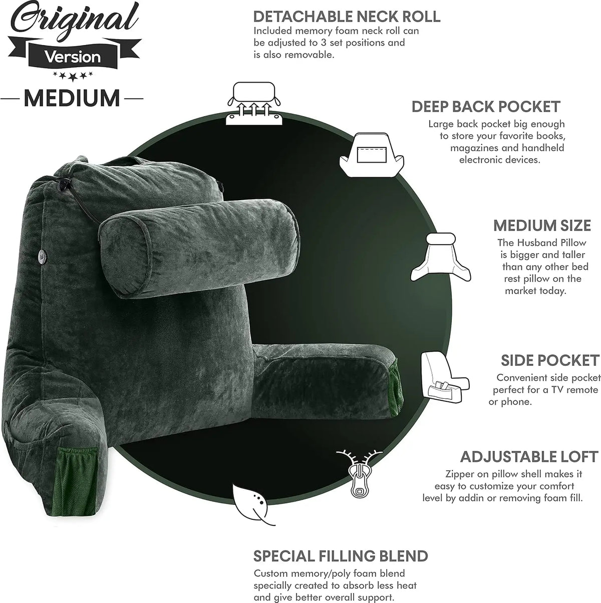 HusbandPillow Reading Pillow With Arms And Firm Back Support