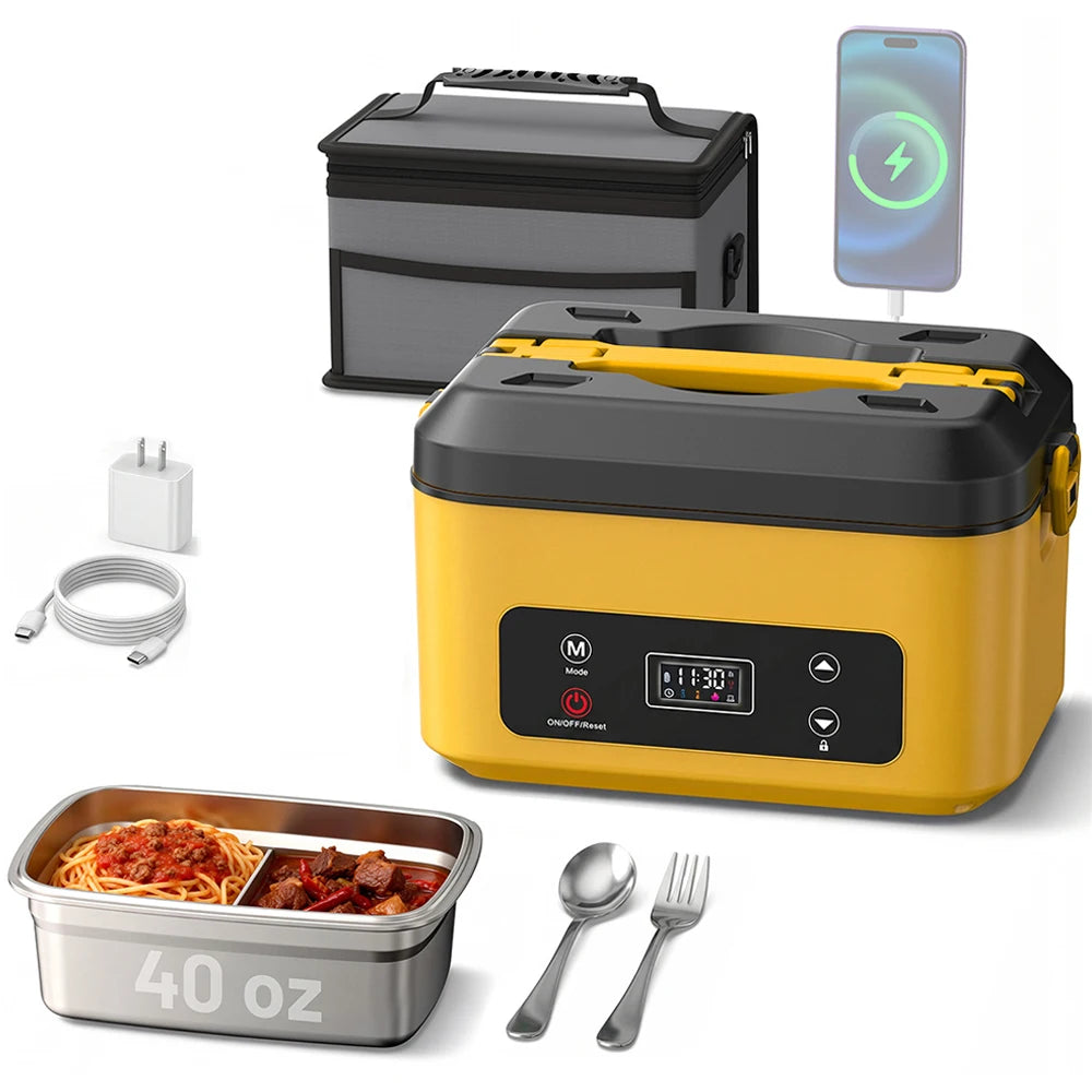 Portable Cordless Heated Lunch Box Food Warmer With Power Bank