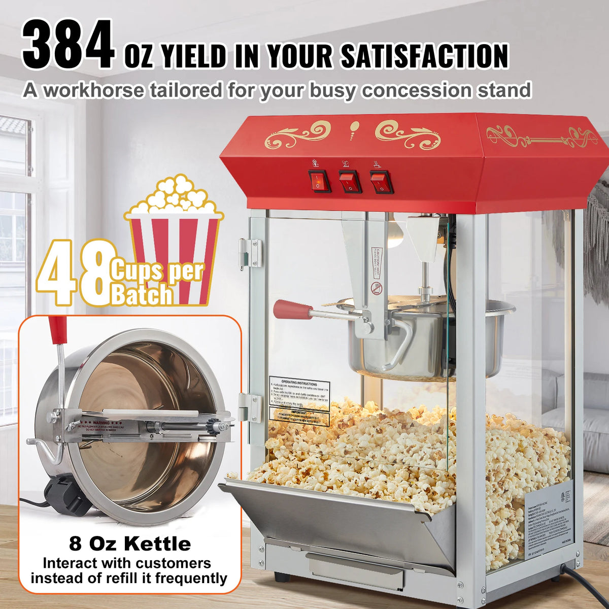 SucceBuy Commercial Electric Popcorn Maker With Stainless Steel Pot