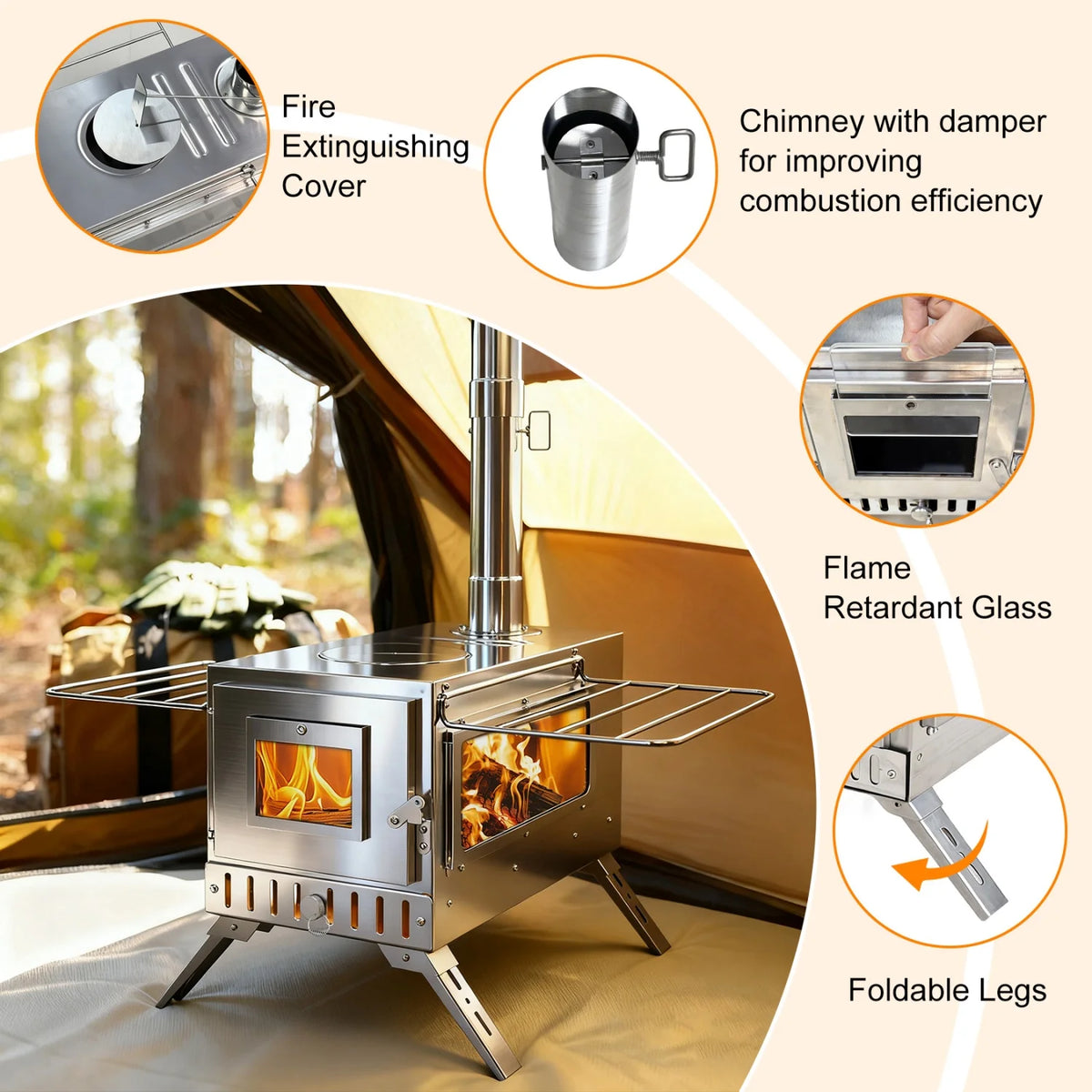 Portable Camping Wood Stove for Outdoor Hot Tent Heating