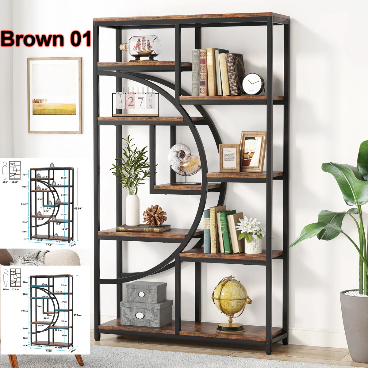 Tribesigns Industrial Bookshelf Display Shelf Storage Organizer