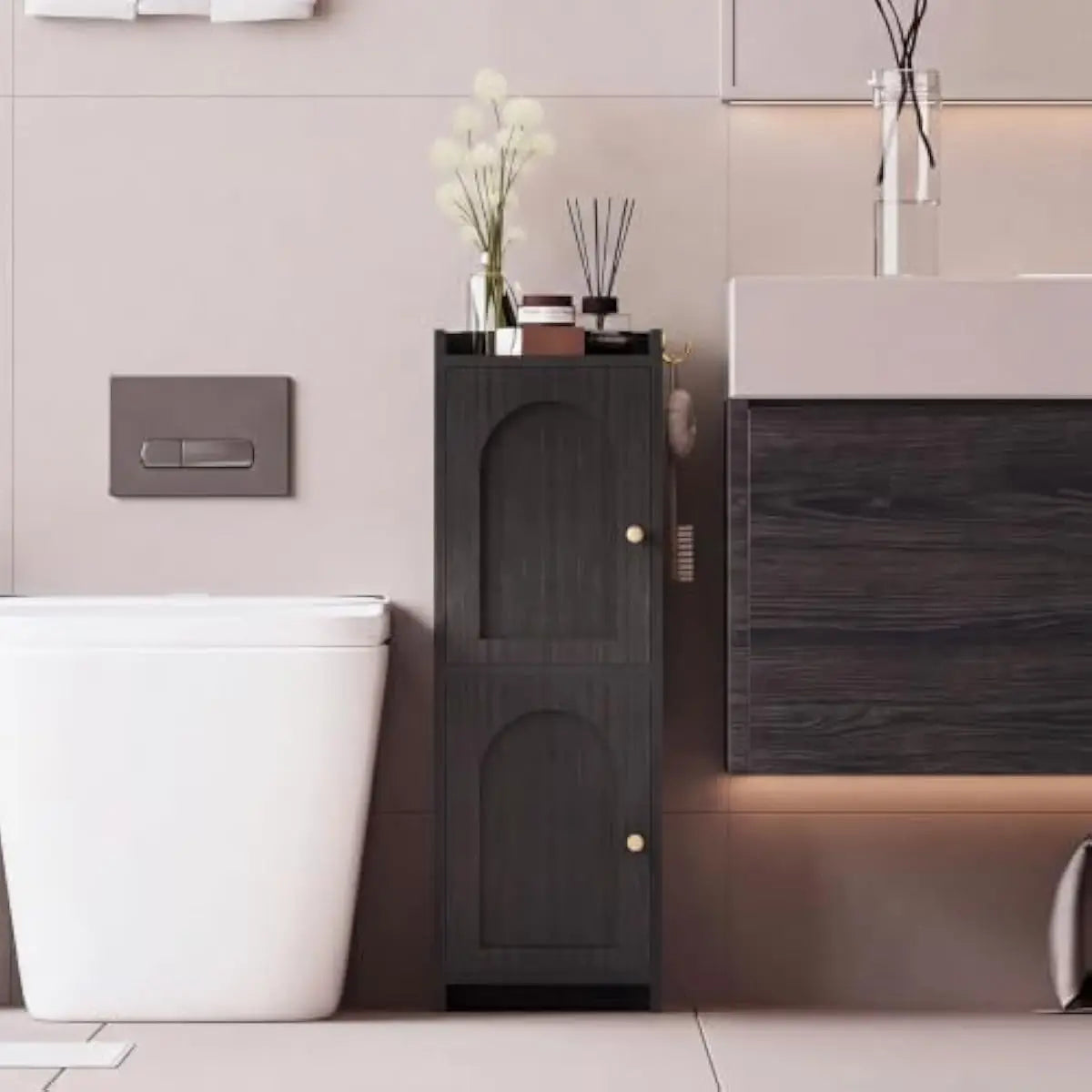 Rattan Clad Compact Bathroom Cabinet With Dual Doors
