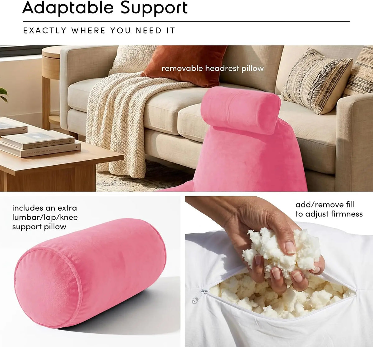 Nestl Memory Foam Reading Pillow With Adjustable Back Support