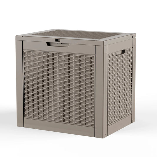 30 GAL Outdoor Deck Storage Box, Wicker Pattern Resin Patio Bin for Small Tools & Accessories