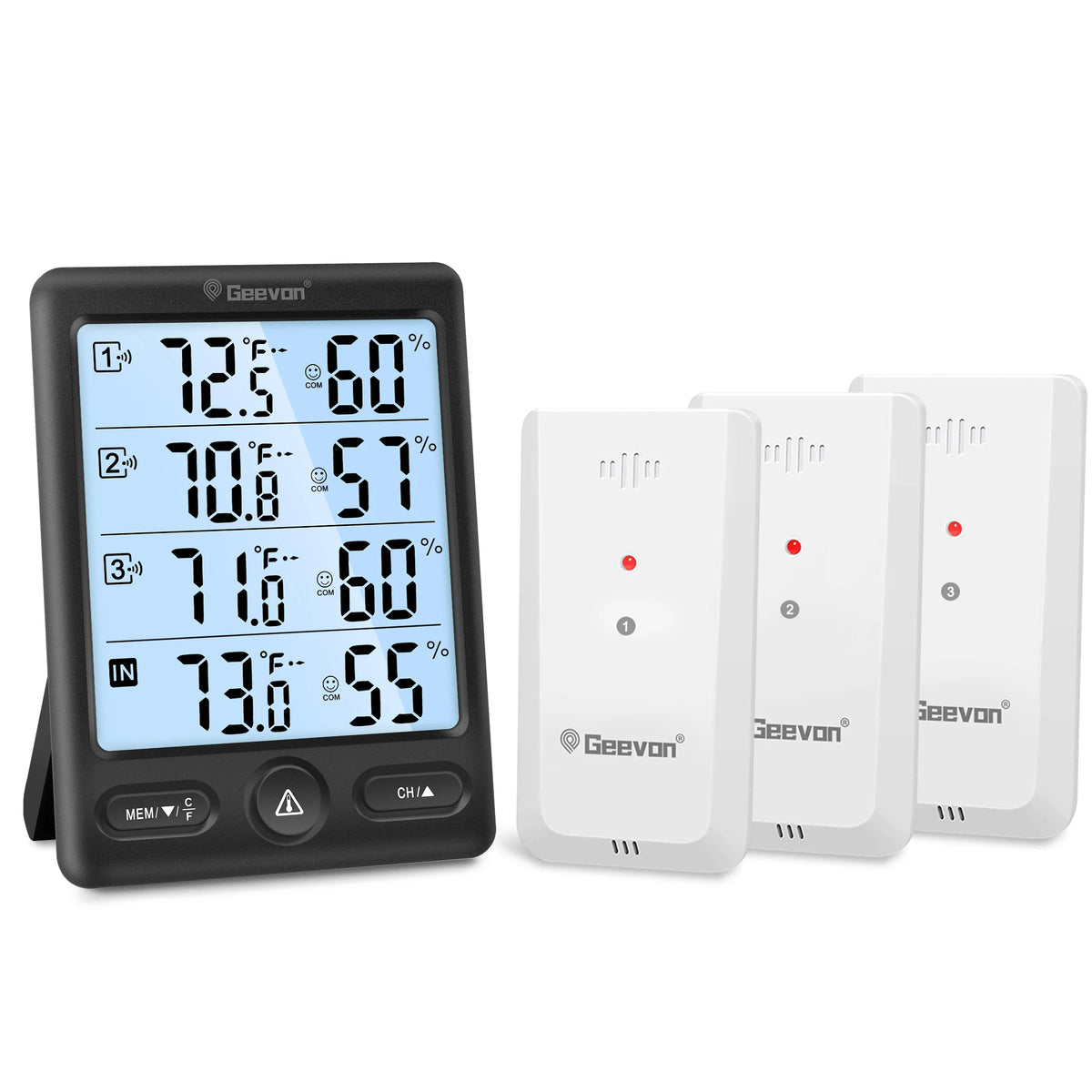 Geevon Wireless Indoor Outdoor Thermometer With Three Remote Sensors