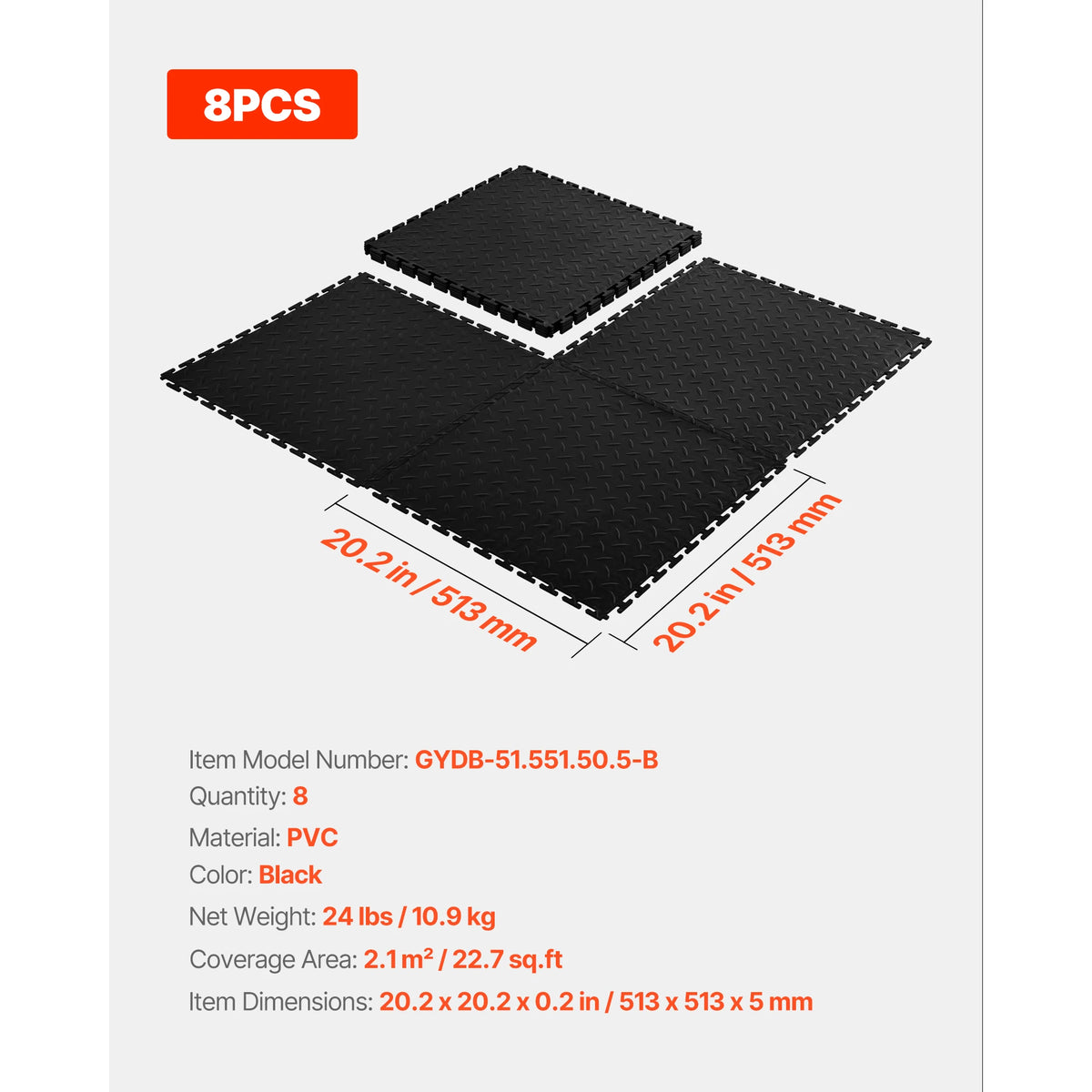SucceBuy Garage Floor Tiles Interlocking 8 Pack/16 Pack Diamond Plate Slip-Resistant PVC Mats for Workshop Warehouse Tool Room