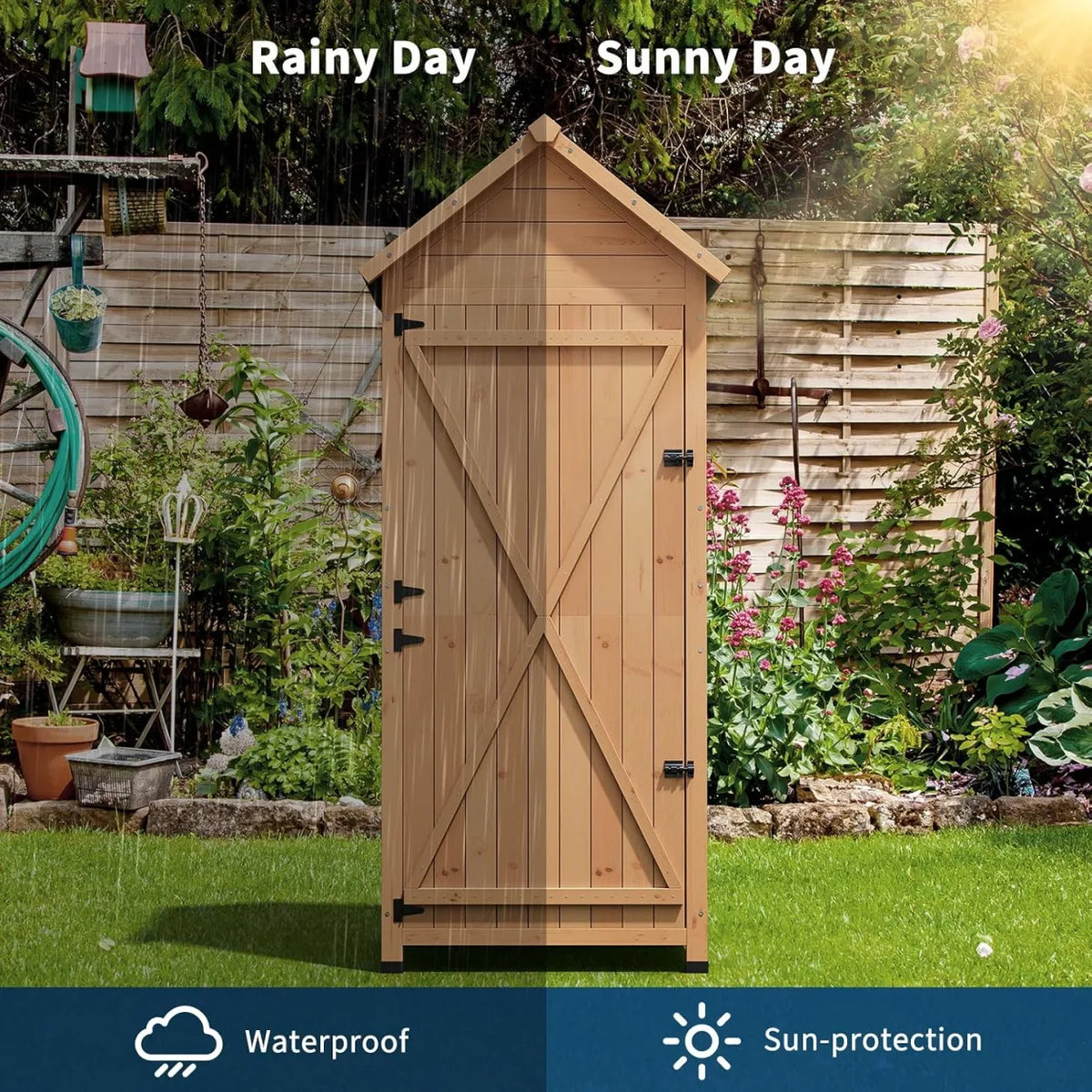 Outdoor Wooden Garden Storage Cabinet With Lock And Shelves
