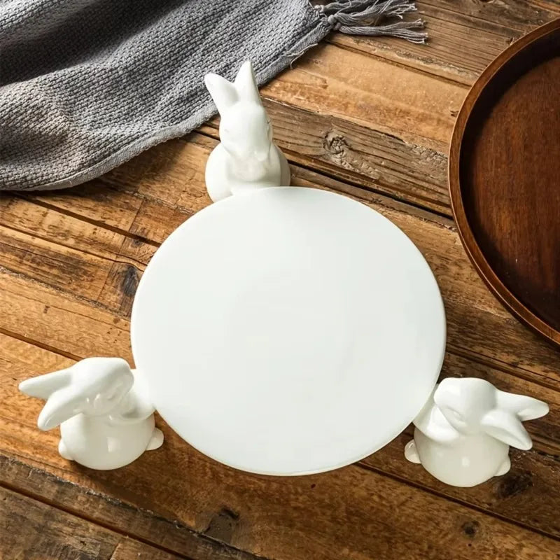 Ceramic Rabbit Dessert Stand For Cakes And Candies