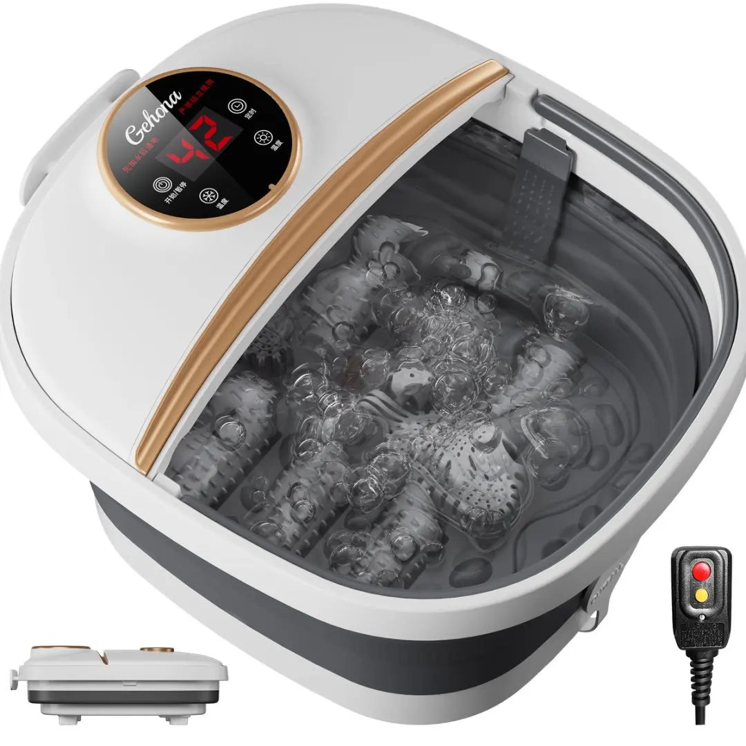 Collapsible Foot Spa Massager Electric Foldable Foot Soaker Tub with Remote Control 24 Heating Levels 6 Massage Rollers Surfing