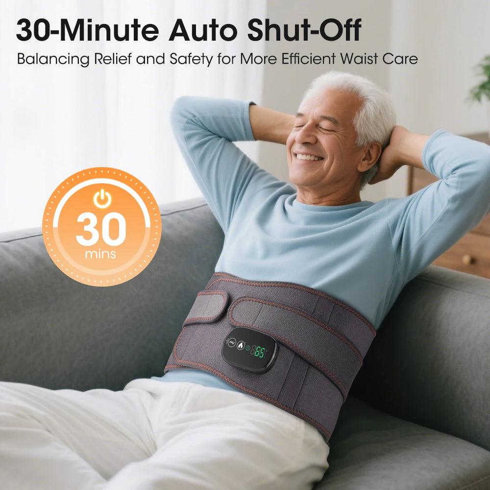Electric Heated Waist Massage Belt with Vibration, 3 Temperature & 3 Intensity Levels, Red Light Waist Back Support Belt, 5000mAh Rechargeable Lumbar Wrap