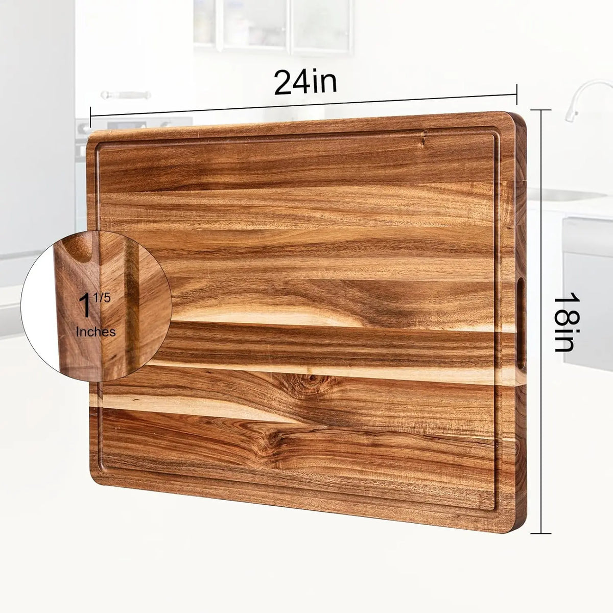 Twister.Ck Reversible Wooden Cutting Board with Juice Groove and Handle