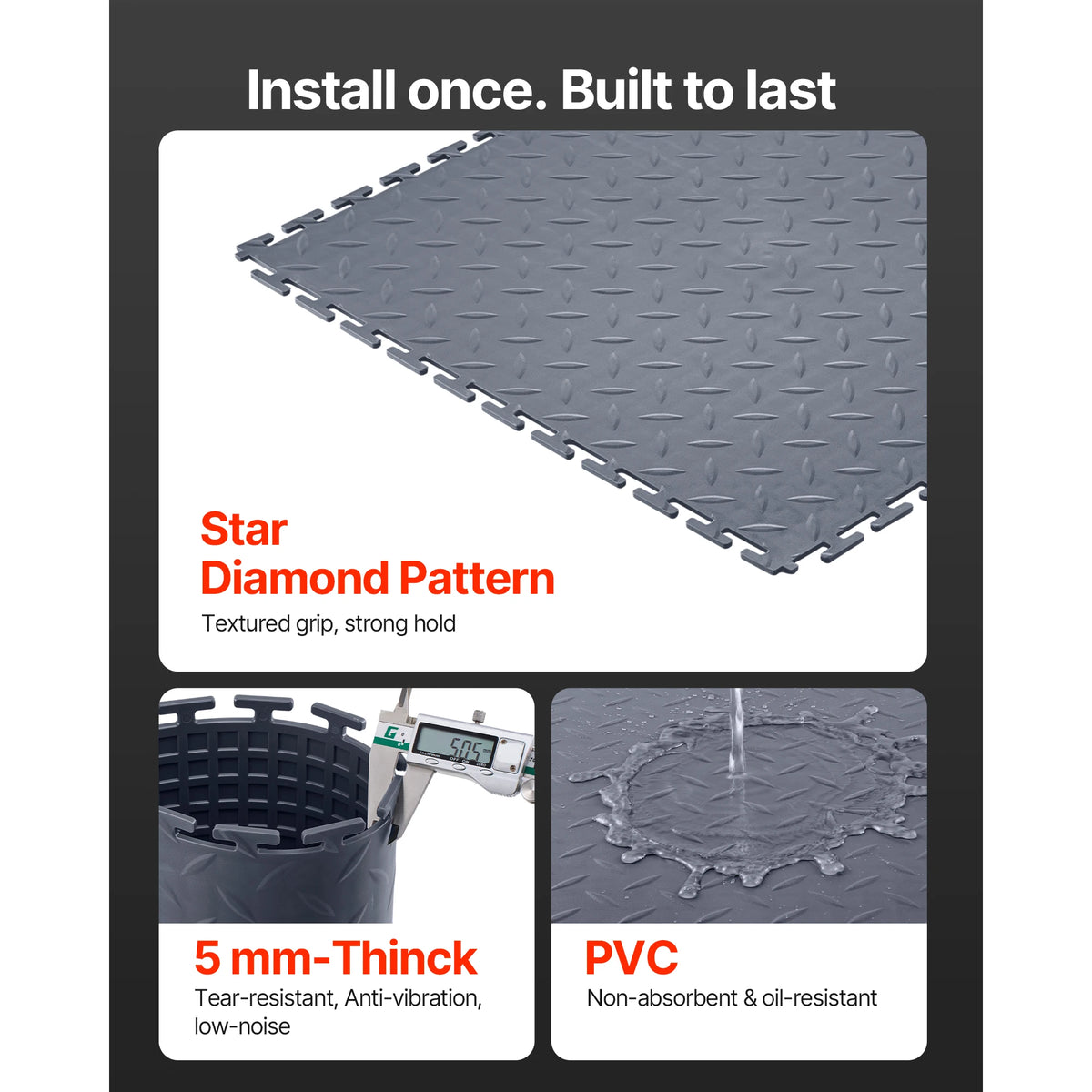 SucceBuy Garage Floor Tiles Interlocking 8 Pack/16 Pack Diamond Plate Slip-Resistant PVC Mats for Workshop Warehouse Tool Room