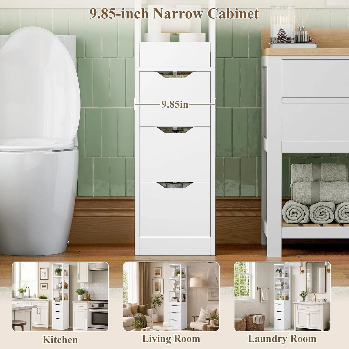 Slim Bathroom Storage Cabinet With Shelves And Drawers
