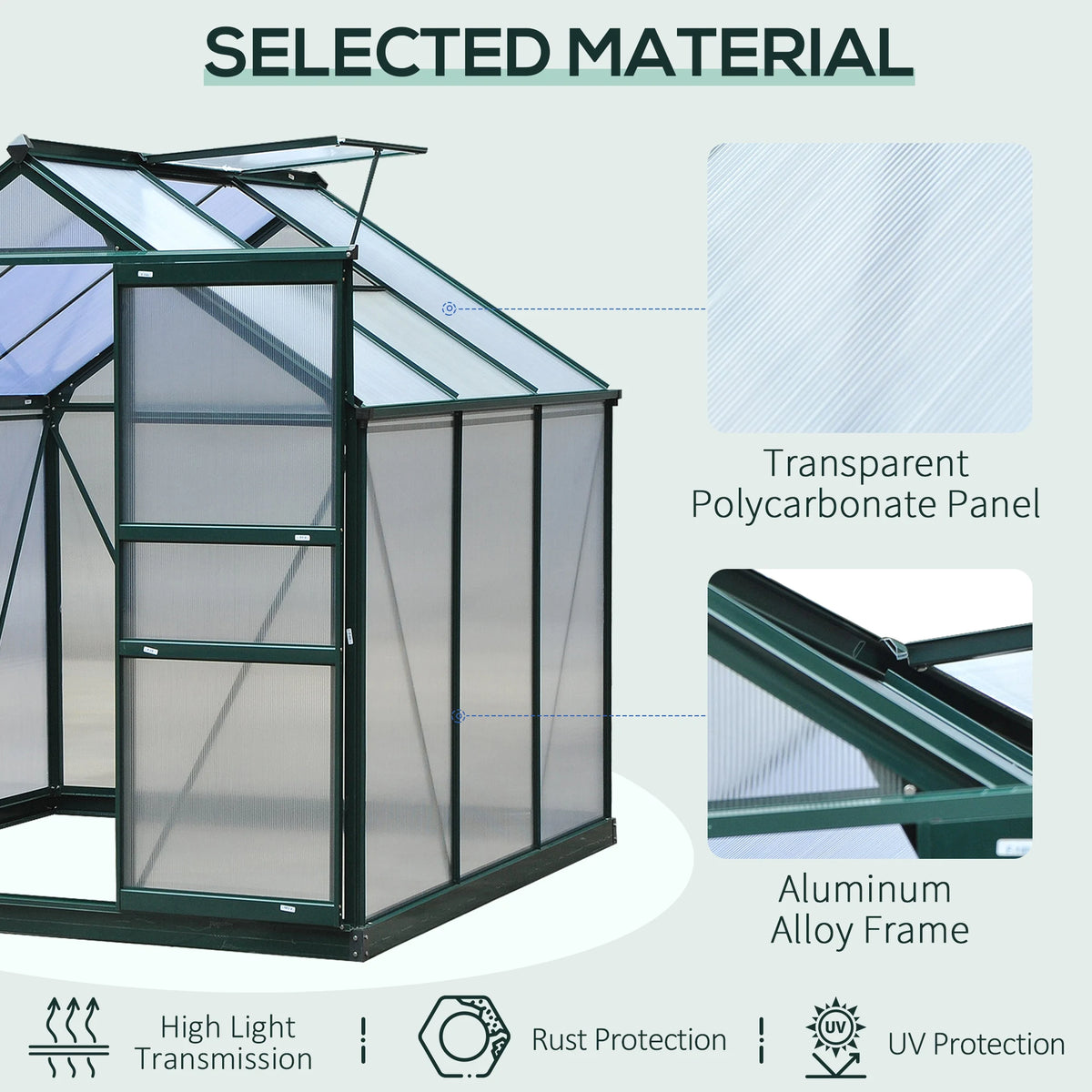 Outsunny Walk-In Polycarbonate Greenhouse With Aluminum Frame