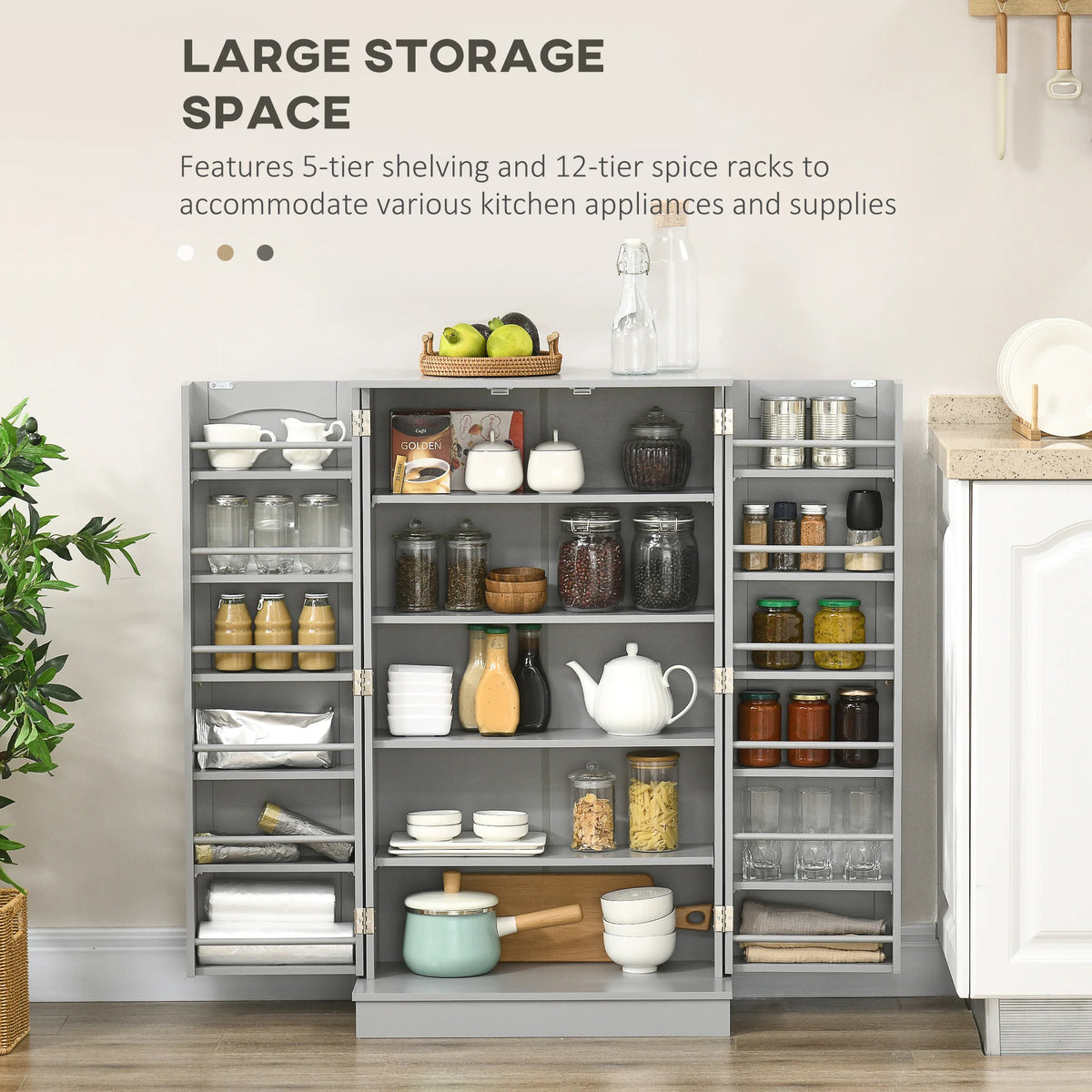 HOMCOM Freestanding Kitchen Pantry Cabinet With Adjustable Shelves