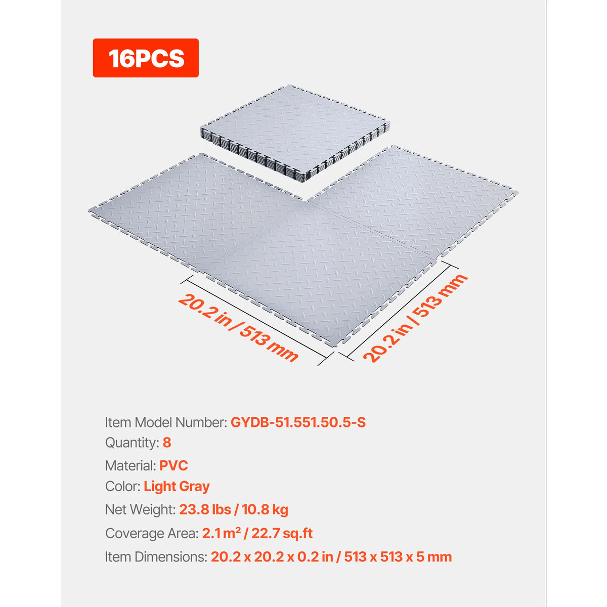 SucceBuy Garage Floor Tiles Interlocking 8 Pack/16 Pack Diamond Plate Slip-Resistant PVC Mats for Workshop Warehouse Tool Room