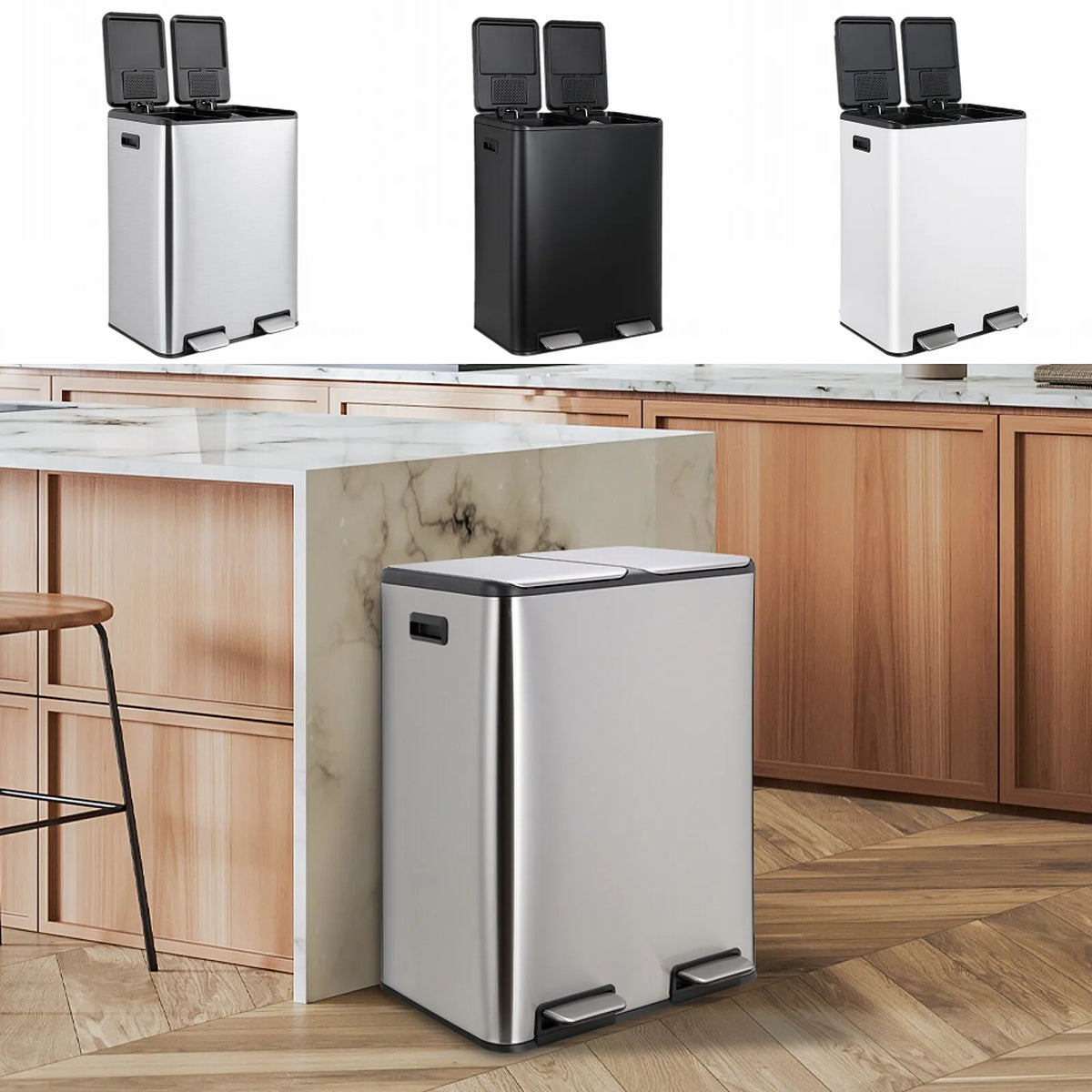 Stainless Steel Dual Step Trash Can With Filter Box