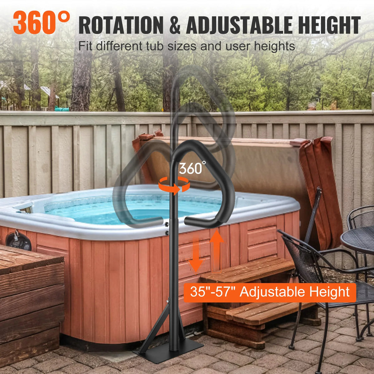 360 Rotatable Adjustable Aluminum Hot Tub Handrail Bathtub