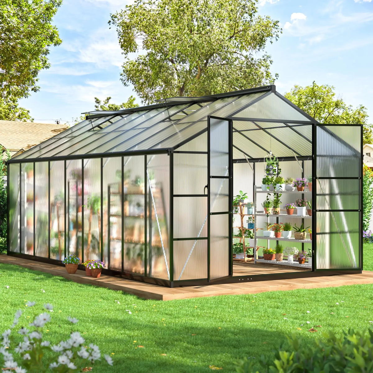 VIWAT UV Protected Polycarbonate Greenhouse With Aluminum Frame
