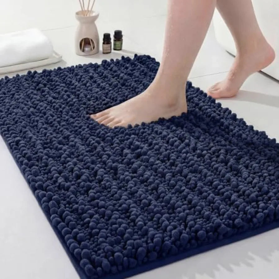 Chenille Plush Bathroom Rug With Non Slip Base