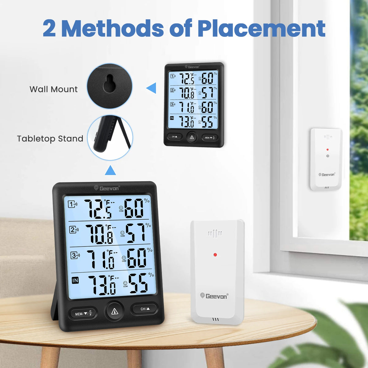 Geevon Wireless Indoor Outdoor Thermometer With Three Remote Sensors