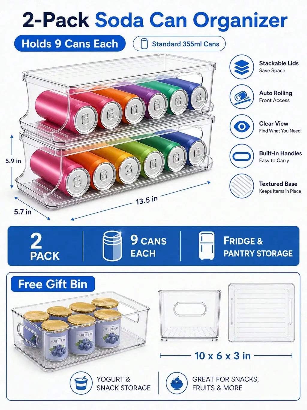 Stackable Fridge Beverage Can Dispenser And Holder Set
