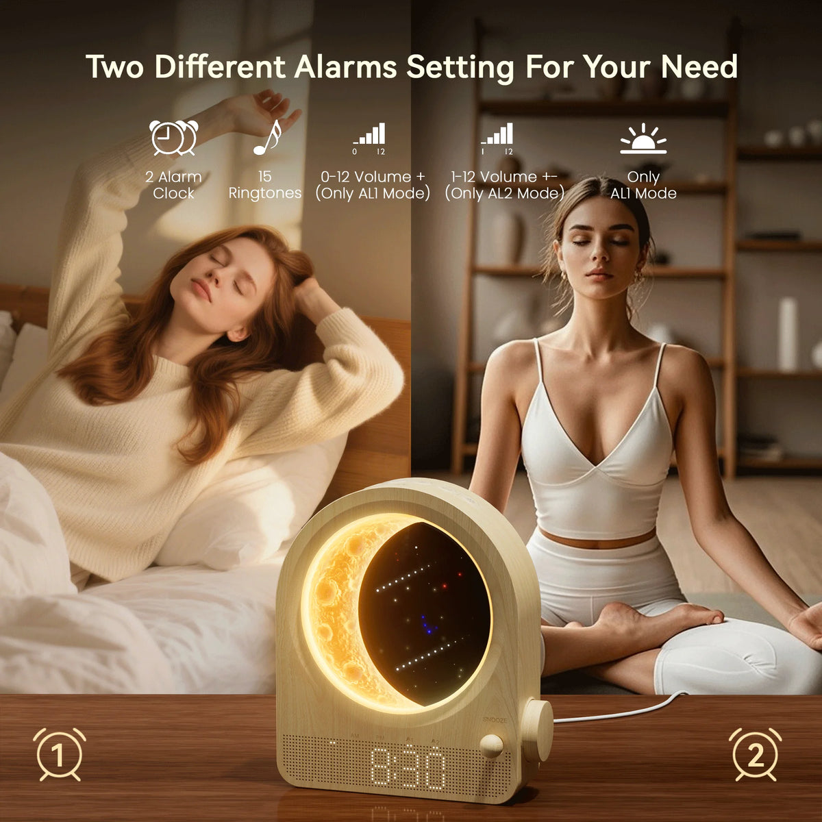 Blonbar Sunrise Alarm Clock With Moon Lamp And Nature Sounds