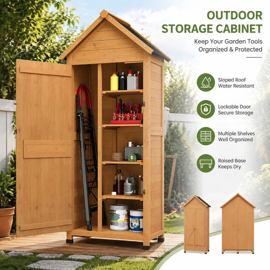 Outdoor Wooden Garden Storage Cabinet With Lock And Shelves