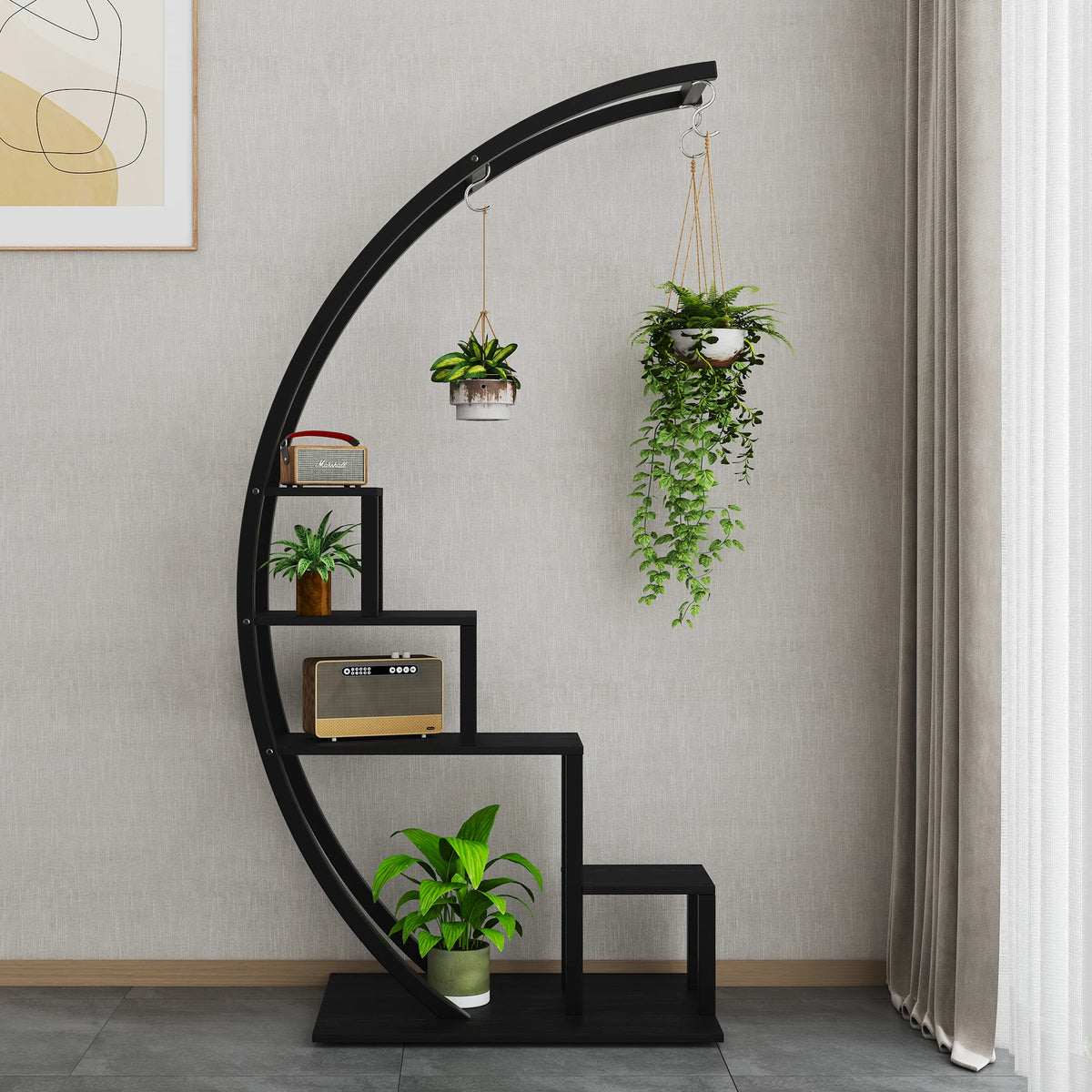 HiMISS 5 Tier Metal Plant Stand With Hanging Hooks