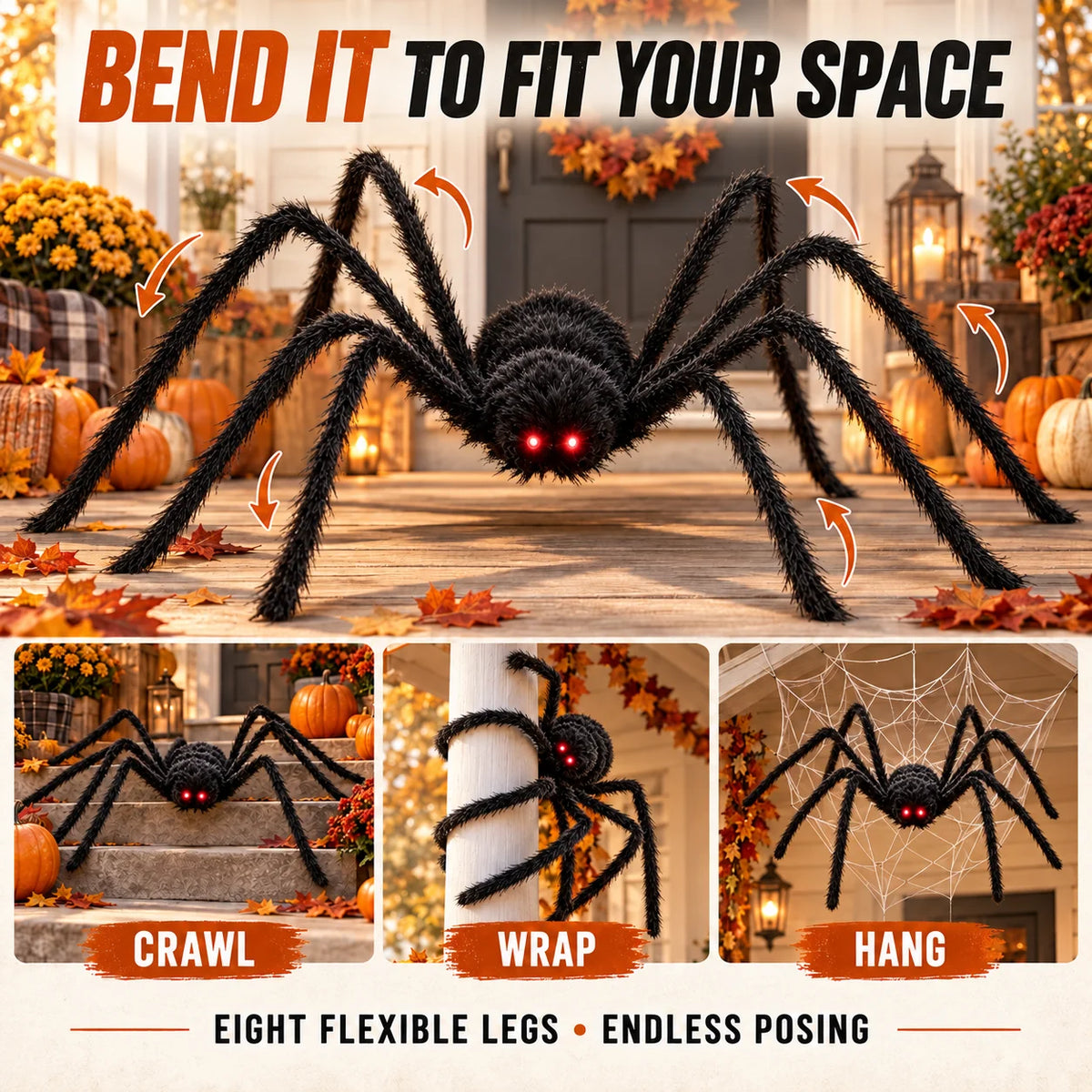 Giant Halloween Spider Decoration Set With Stretchable Web