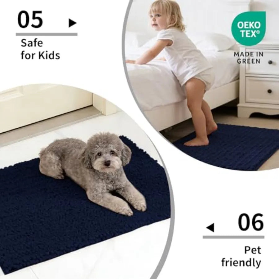 Chenille Plush Bathroom Rug With Non Slip Base