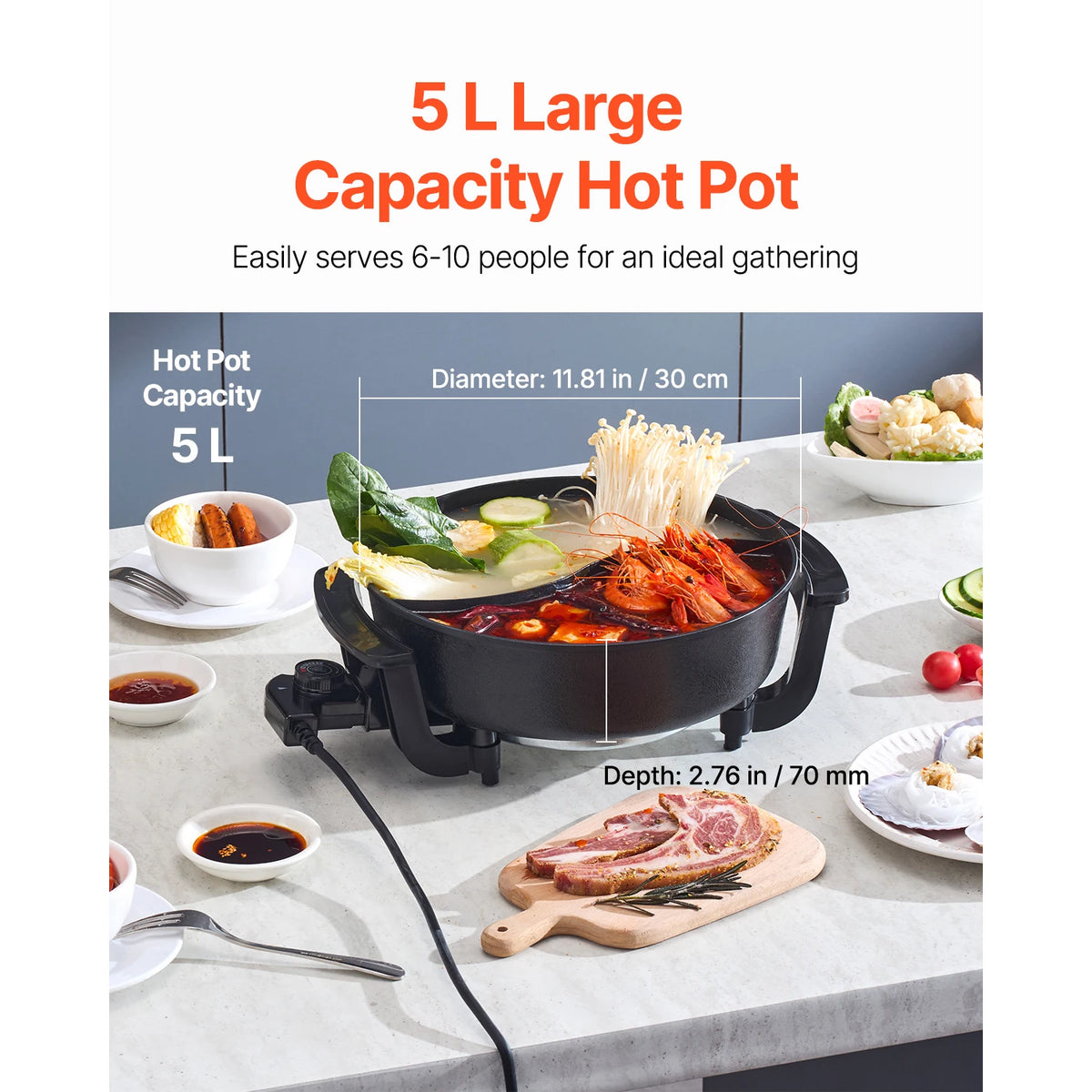 SucceBuy Dual Flavor Electric Hot Pot With Shabu Shabu Divider