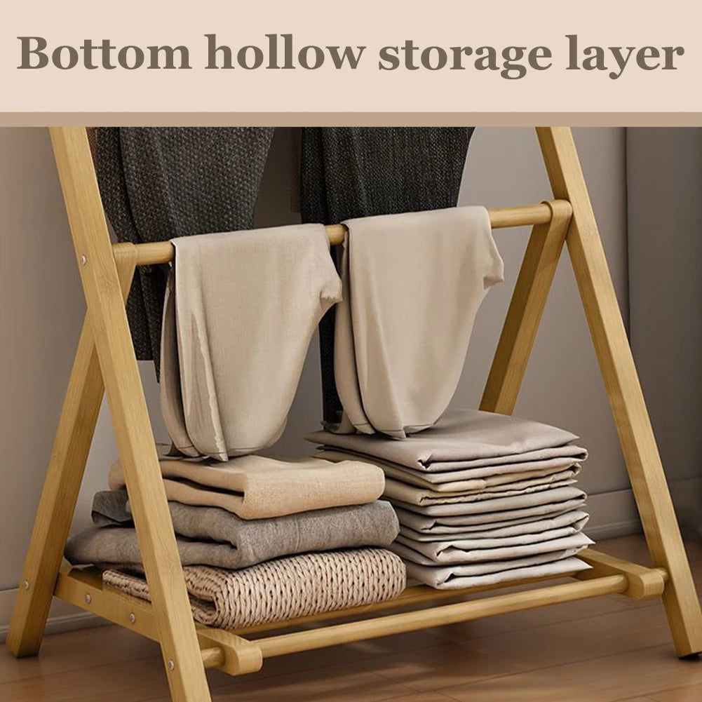 Bamboo Floor Towel Rack with Storage Shelf Freestanding Wood Hangers Towel Holder Organizer for Shower Bathtub Swimming Pool