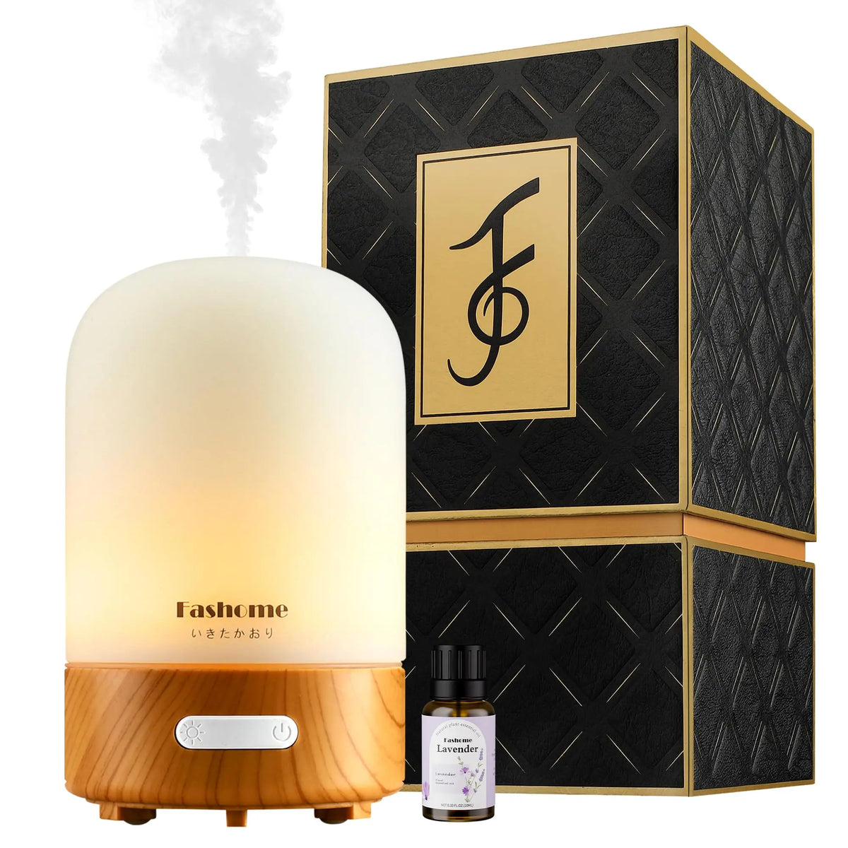 Essential Oil Diffuser, Ultrasonic Aromatherapy Humidifier, Hand Blown Glass Aroma Diffuser, Auto Shut-Off, Warm White Lights, 100ML Capacity Water Tank